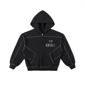 Contrast-Stitched Boxy Fleece Zip Hoodie