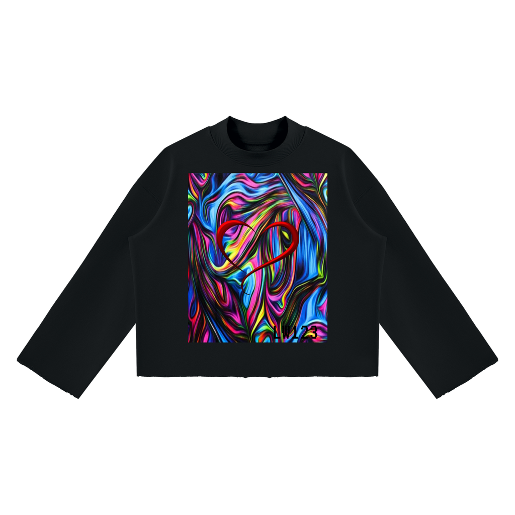 LW 123  Mock Neck Raw Edge Boxy Sweatshirt