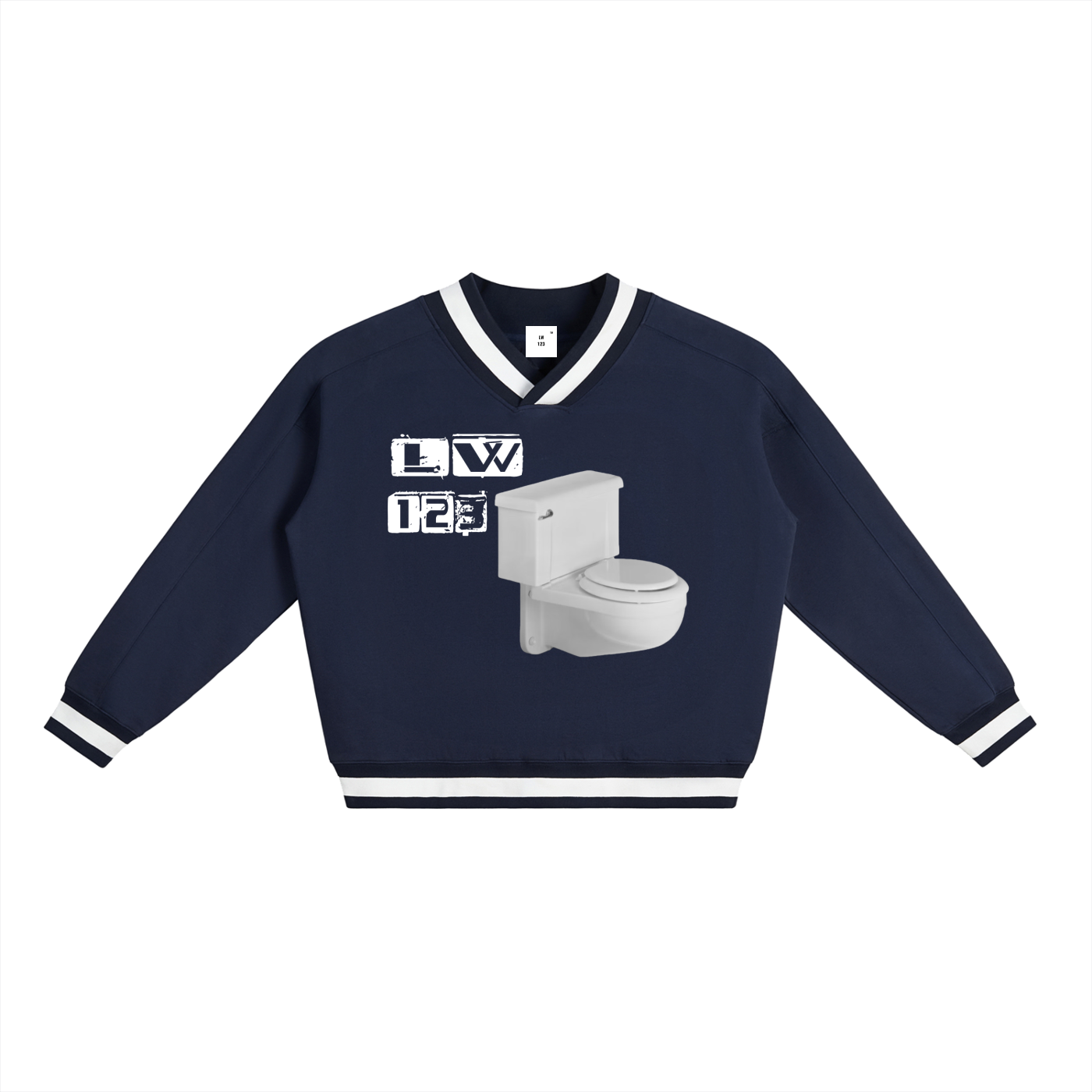 LW 123 V-Neck Contrast Collar Boxy Sweatshirt