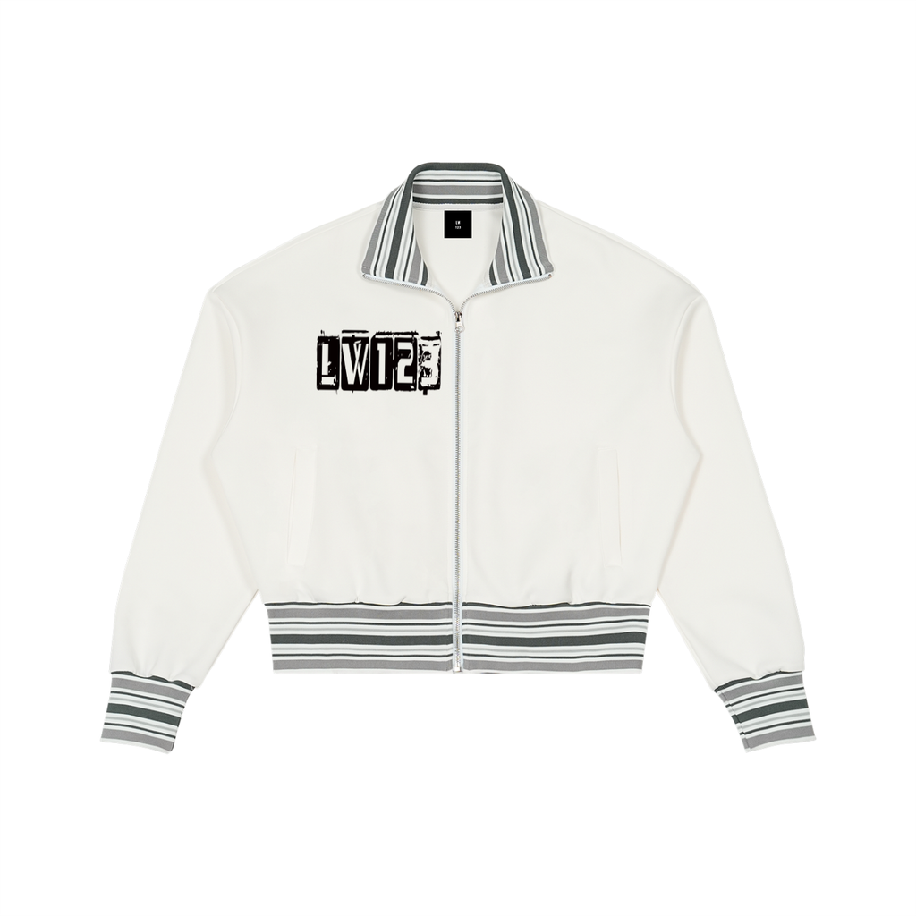 Striped Rib Collar Zip Jacket