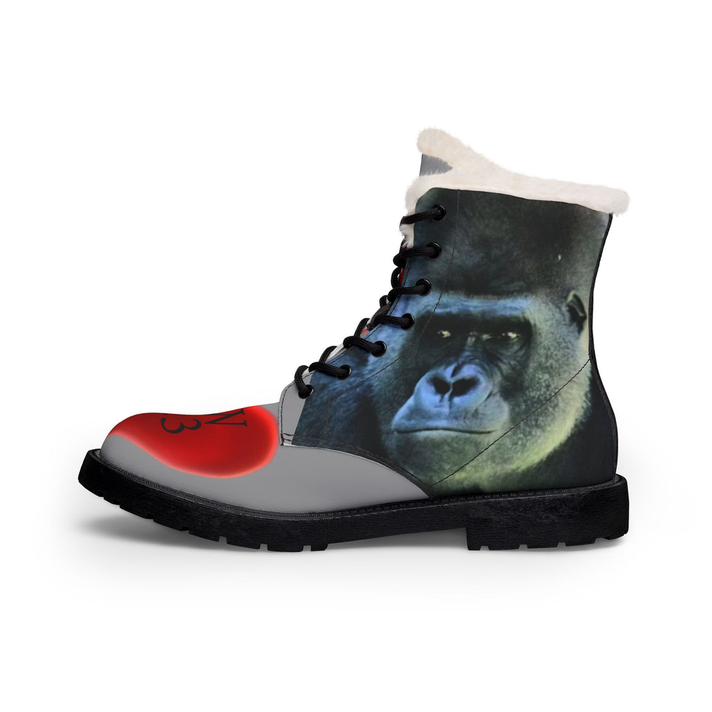 LW 123 Gorilla Print Fur-Lined Leather Boots — Women's Cozy Winter Fashion