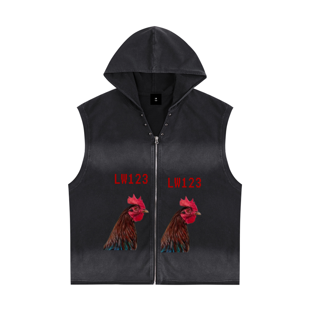 Vintage Washed Zip-Up Hooded Tank Top