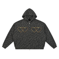 LW 123  Leopard Print Waffle Full Zip Hoodie