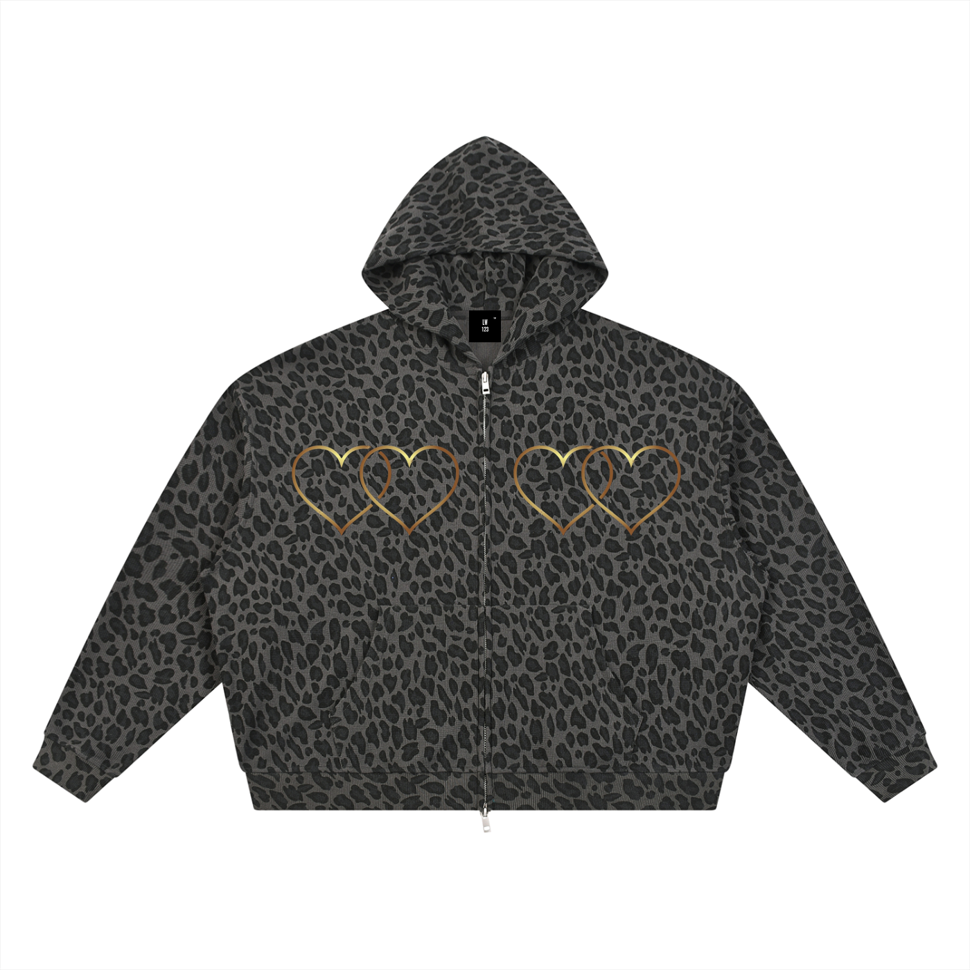 LW 123  Leopard Print Waffle Full Zip Hoodie