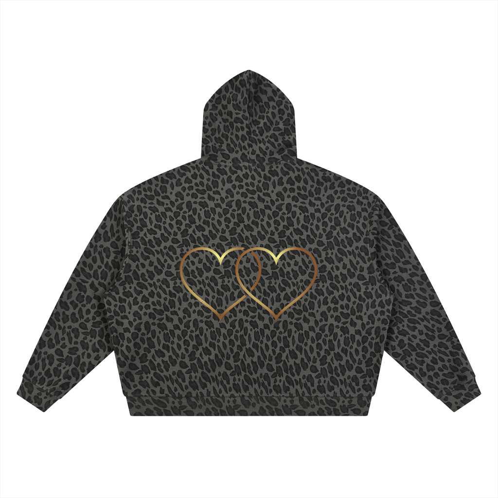 LW 123  Leopard Print Waffle Full Zip Hoodie