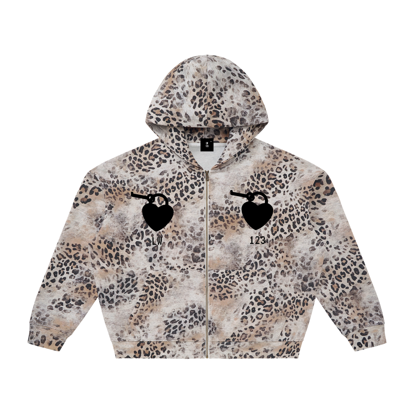 LW 123 Vintage Wash Leopard Full Zip Hoodie