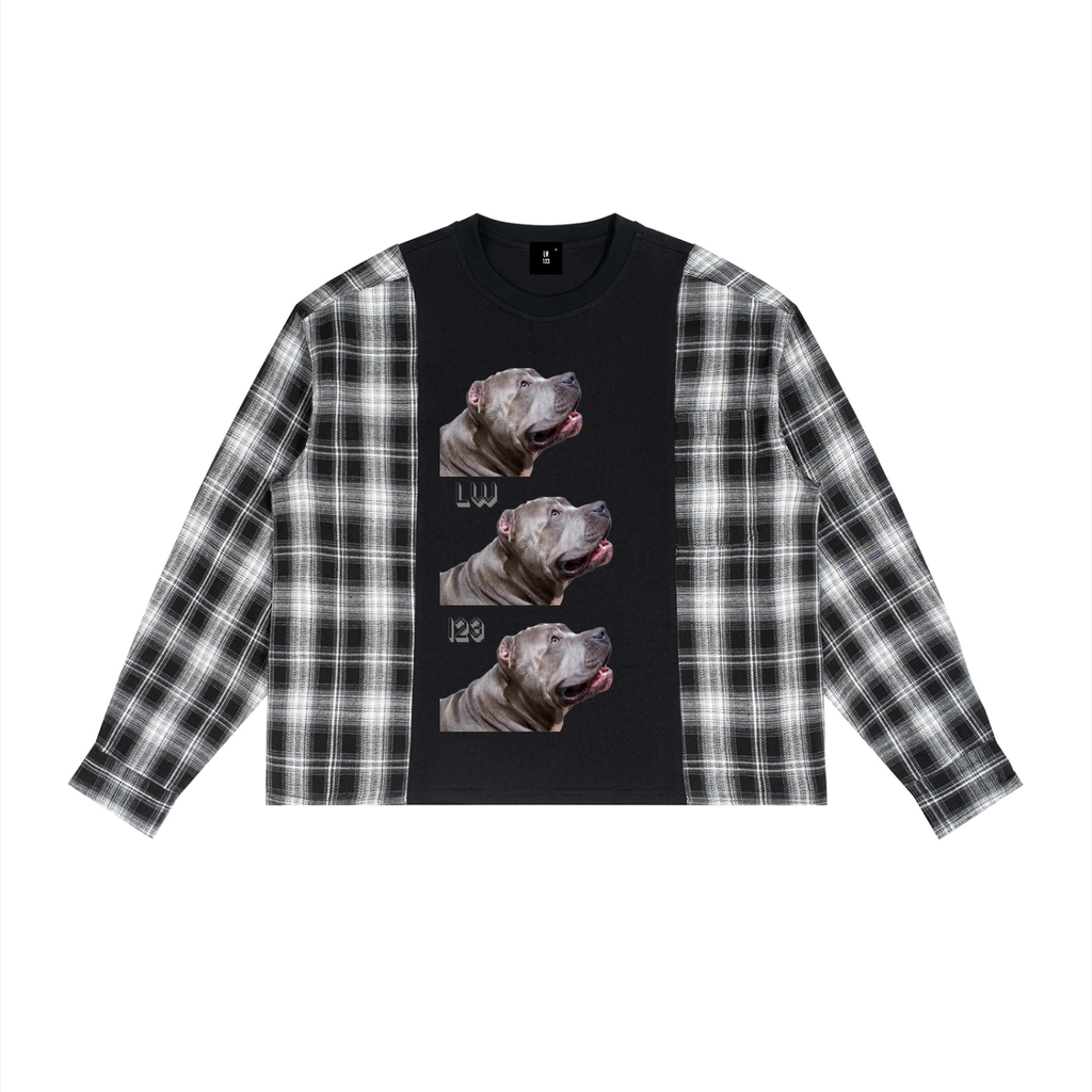 LW 123  Plaid Panel Long Sleeve T-Shirt